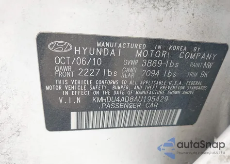 2010 Hyundai Elantra Gls z USA, uszkodzony, nr VIN KMHDU4AD8AU195429
